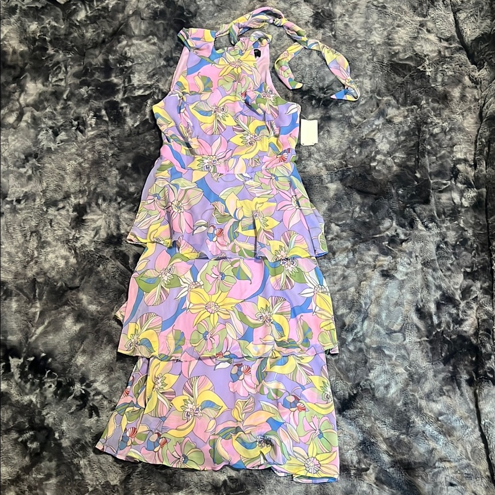 Tahari ASL Multicolor Floral Maxi Dress Size 8 NWT